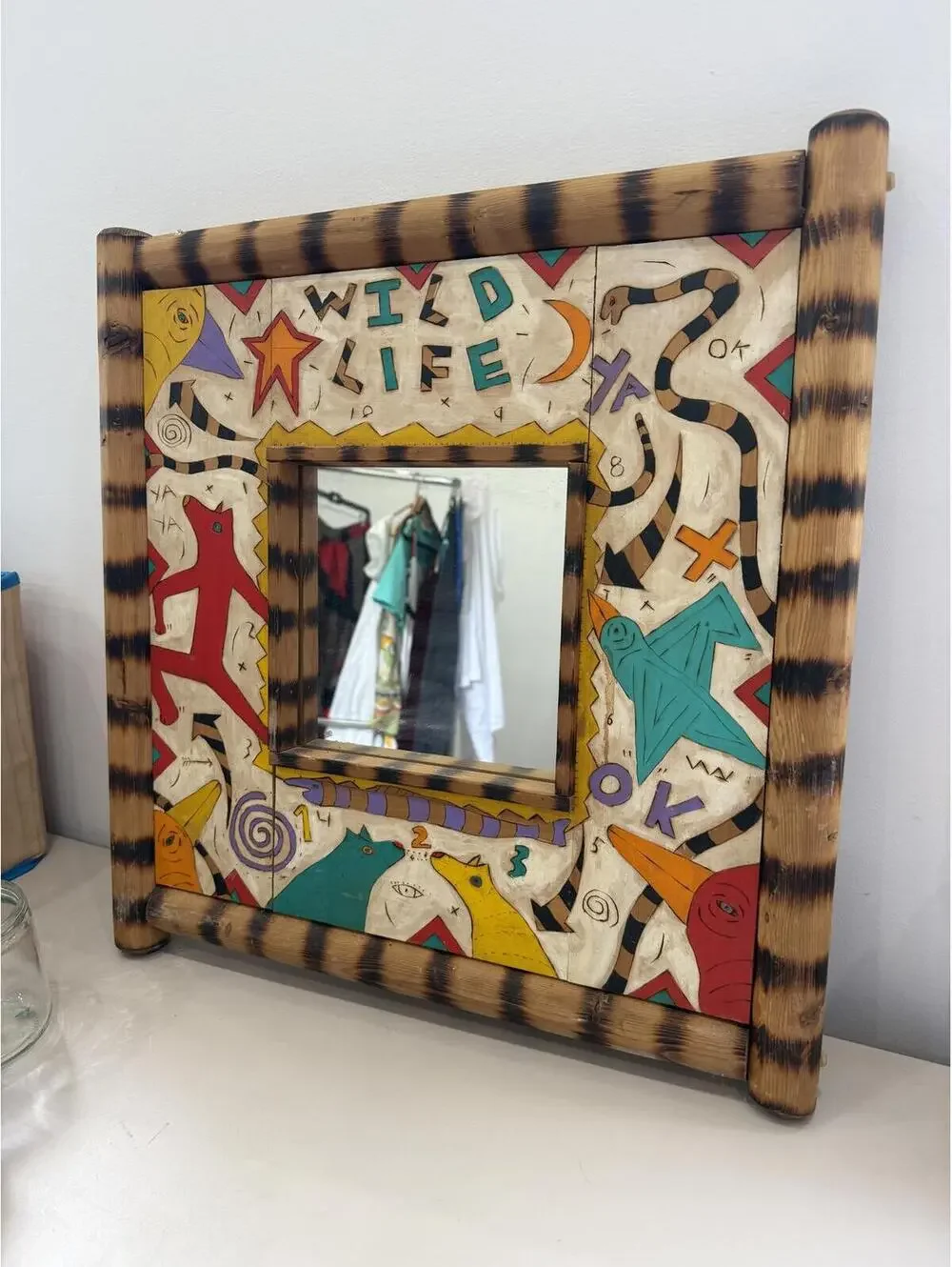 Wild Life Decorative Wall Mirror with Colorful Wooden Frame 14x14